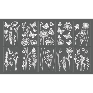 Imagem de AnyDesign 10 folhas de flores de primavera adesivos de janela florais adesivos reutilizáveis de borboleta branca de flores silvestres decoração para festa loja casa sala de aula