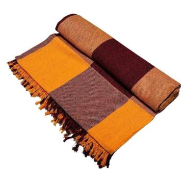 Imagem de Manta de Sofá Gigante 210x120cm em Algodão – Manta Artesanal para Sofá e Cama Decorativa(Laranja C/Vinho)