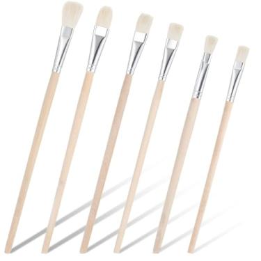 Imagem de Conjunto de 6 pincéis planos, conjunto de pincéis para artistas, pincéis planos para pintura acrílica em aquarela a óleo, tamanhos variados com cabo de madeira