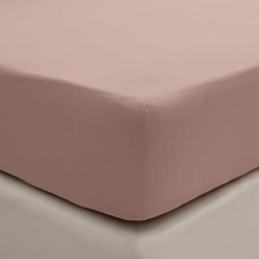 Imagem de PURE ERA Apenas lençol de baixo de algodão de malha jersey (sem lençol de cima ou fronhas) – Bolso profundo de até 38 cm a 50 cm, ultra macio, confortável, respirável, sólido, pétala rosa, casal