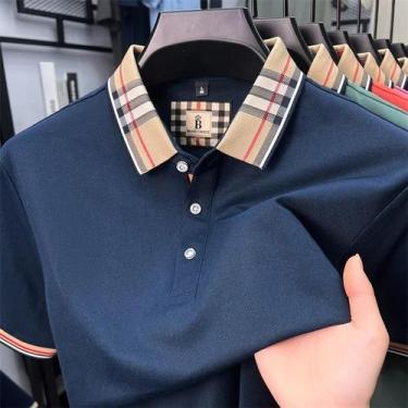 Imagem de Camisa Polo Masculina De Luxo Em Seda E Algodão Para O Verão, Manga Cu