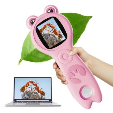 Imagem de Vorth Microscópio infantil, microscópio digital de 2 polegadas com ampliação de 500x, câmera portátil zoom com 4 compartimentos, minilupa de bolso, brinquedos educativos de ciências naturais 3+, rosa