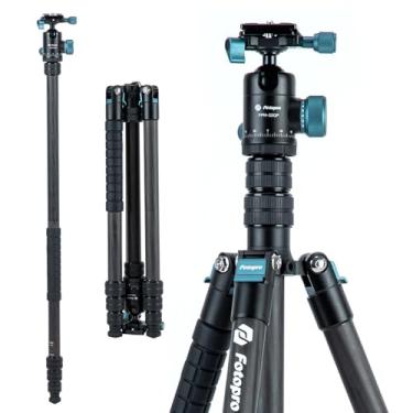 Imagem de Fotopro Tripé de fibra de carbono de 185 cm para câmera, tripé compacto de viagem com cabeça esférica, monopé removível com placa de liberação rápida e bolsa de câmera de até 10 kg X-Go Plus E2 azul