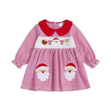 Imagem de Vestido Xadrez Para Bebês Meninas, Com Gola De Boneca, Bordado De Papa