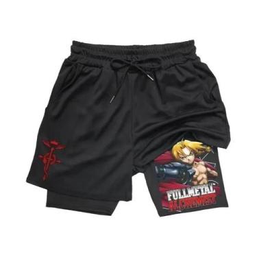 Imagem de Shorts De Fitness Masculinos Anime Fullmetal Alchemist 2 Em 1 Compress