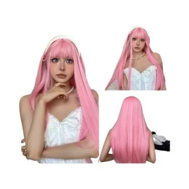 Imagem de Peruca Sintética Rosa Grande Ondulada Para Halloween, Cosplay E Uso Di