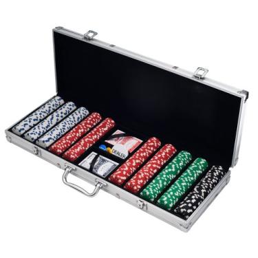Imagem de Conjunto de chips de pôquer para Texas Holdem, Blackjack, jogos de azar com estojo de transporte, cartões, botões e 500 fichas de cassino estilo dados (11,5 gramas) da Trademark Poker, prata