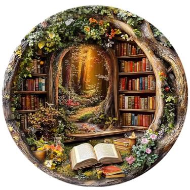 Imagem de KAAYEE Quebra-cabeças de madeira para adultos, efeito visual 3D, biblioteca de casa na árvore, quebra-cabeça de madeira, formato único, adulto, quebra-cabeça plano com efeito 3D, aniversário e família