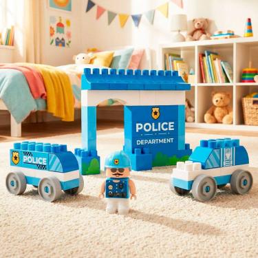 Imagem de Brinquedo Blocos De Montar Educativo Policia Cidade Kit 40pç