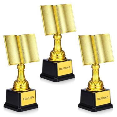 Imagem de Kenning 3 peças Troféu Ouro de Leitura em Massa Prêmio de Competição de Leitura Primeiro Lugar Troféu em Forma de Livro para Amantes de Livros Atividades Familiares Biblioteca de Torneios de Estudo