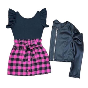 Imagem de Conjunto Feminino Infantil Body Saia Xadrez E Jaqueta Menina - Mini Di