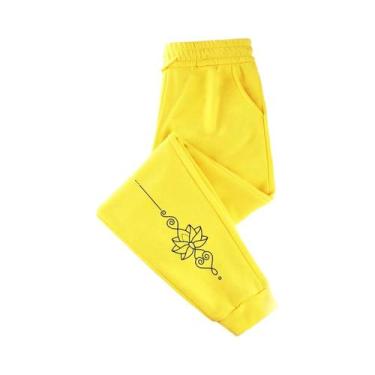 Imagem de Calças Jogger De Inverno Femininas Em Fleece Com Estampa De Lótus, Cal