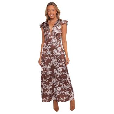 Imagem de Petal & Pup Vestido feminino Solara-Maxi-marrom com estampa floral, Estampa floral marrom, 38