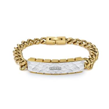 Imagem de Pulseira masculina de corrente de elos cubanos, placa de padrão martelado com zircão, 21 cm de comprimento, ouro ou preto, One Size, Aço inoxidável, Sem Pedra Preciosa