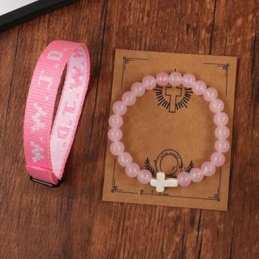 Imagem de Pulseira de cruz cristã, pulseira de corda trançada, pulseiras elásticas de cristal religioso, cristão, o que Jesus faria, pulseiras de tecido feitas à mão