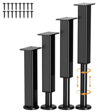 Imagem de Smipam 4 peças de pernas de metal ajustáveis para móveis, 25,4 a 45,7 cm, pernas de sofá de substituição resistentes com base antiderrapante de borracha, elevadores de pés de suporte de cama para sofá