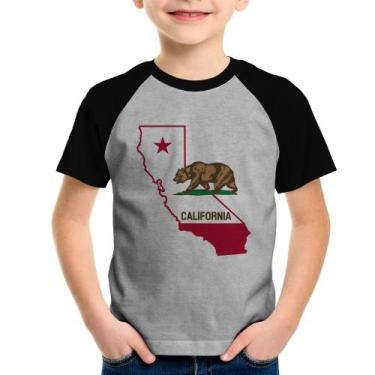 Imagem de Camiseta Raglan Infantil Califórnia - Foca na Moda, Cinza, Preto, 12