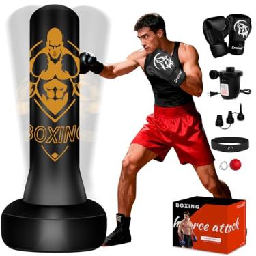 Imagem de Vobab Sacos de perfuração independentes para adultos e adolescentes, bolsa pesada com suporte, bolsa de boxe com luvas de boxe, bomba de ar elétrica, bola reflexa, bolsa de kickboxing de 177 cm para