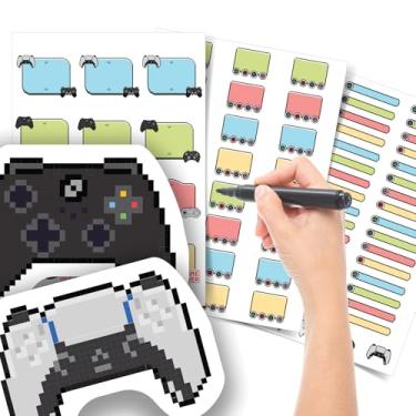 Imagem de Etiqueta Escolar Menino com TAG + Caneta (Video Games Colorido, Kit de Etiquetas)