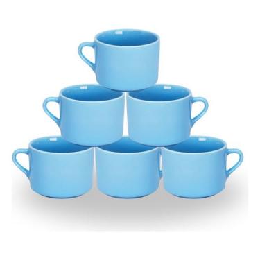 Imagem de Kit 6 Xícaras Lisas 150ML - Porcelana de Qualidade para Chá, Café e Chocolate Quente, Prático para Residência e Encontros (Azul)