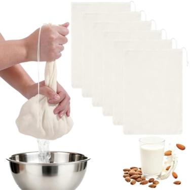 Imagem de CRASPIRE Pacote com 6 sacos de pano de queijo de malha sacos de filtro com cordão 29 x 19 cm velho tecido de algodão de renda gaze malha fina reutilizável retângulo coador bolsa para queijo chá leite