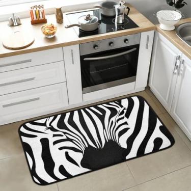 Imagem de Tapete de cozinha com estampa de zebra preto e branco antifadiga, tapete antiderrapante confortável para entrada interna quarto garagem chão 99 cm x 50 cm
