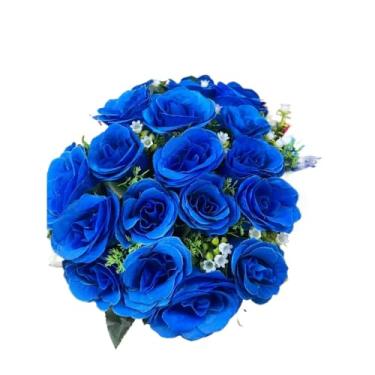 Imagem de Buquê de Rosas Artificiais com Folhagem C/24 Flores – Arranjo Decorativo Realista para Casa, Festa e Presente(Azul-3916/4581)