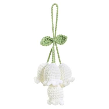 Imagem de Ymapinc Espelho de carro tricotado feito à mão com flor de lírio, pingente de espelho retrovisor para mulheres, decoração de interiores retrovisores de carro