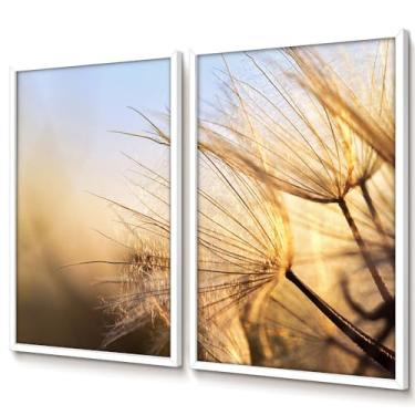 Imagem de Quadros Decorativos com Moldura Duo Floral Dente de Leão Dourado para Sala e Quarto(Freijó 50x70 Sem Vidro)
