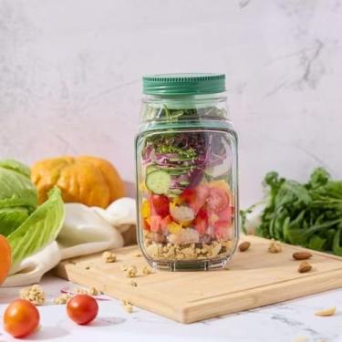 Imagem de Sanpyl Vagem de Salada, Recipiente de Jarra de Salada Portátil de 1000ml Aberto Lateralmente Com Tampa, Compartimento de Molho à Prova de Vazamento de 2,5 Onças Embutido, para Viagens
