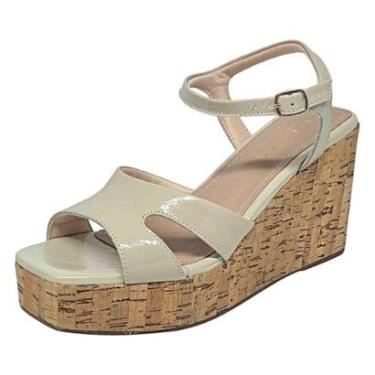 Imagem de Sandália Feminina Anabela Alta Couro Verniz Pratica Lia Line-Feminino