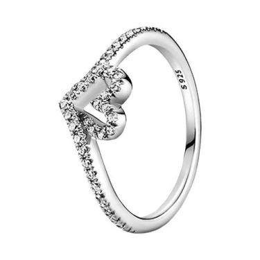 Imagem de Anel Feminino De Prata Esterlina 925 Com Coração E Flor, Tamanhos 6-9,