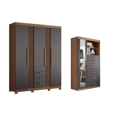 Imagem de Guarda Roupa 2 Peças (1guardaroupa+1cômoda) Qc256 Jatobá/grafite - Santos Andirá