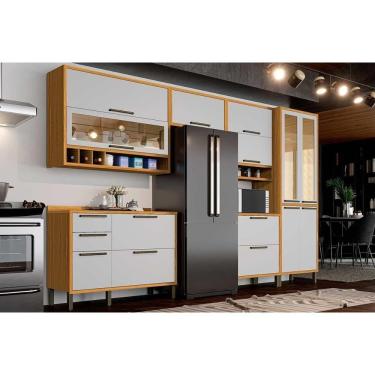 Imagem de Cozinha Modulada Ronipa Syrah 6 Peças (3aéreo+2balcões+1paneleiro) 6p01 Amendoa/off White-ronipa