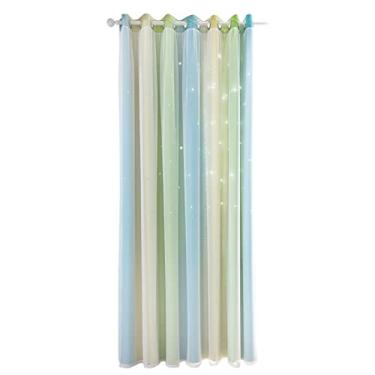 Imagem de 1 unidade Cortina de Bloqueio Luz e Isolação com Padrão Estrela Recortada Gradiente Simples para Quarto Sala Estar