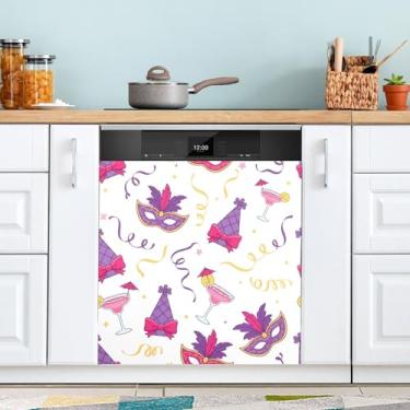 Imagem de ATTX Capa magnética para lava-louças Carnaval Mardi Gras | Adesivo decorativo de eletrodomésticos de 58 x 66 cm para armários domésticos e eletrodomésticos (329)