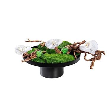 Imagem de Árvore artificial simulação musgo planta verde bonsai chinês flor mesa de chá decoração de sala de chá planta verde musgo bonsai flor arte árvore falsa