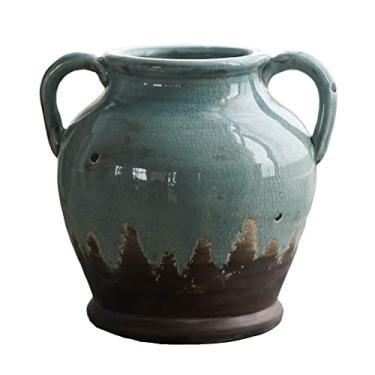 Imagem de Vaso de cerâmica, vaso de barro com duas orelhas, mesa de jantar, vaso central, corredor, varanda e decoração adequada para casa, sala de estar, escritório, decoração de casamento, vasos de flores