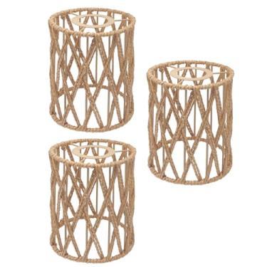Imagem de 12,4 cm x 15 cm Pacote com 3 mini abajures de vime de substituição para abajur pendente - Capas para ventilador de teto Boho Abajur suspenso em vime para lâmpadas de chão, luminária pendente de teto