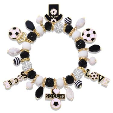 Imagem de PHALIN Pulseira de futebol feminina com contas para o dia do jogo, acessórios de joias, roupas, presente de futebol para mulheres, meninas, mães, fãs, lembrancinhas de festa, One Size, Liga metálica
