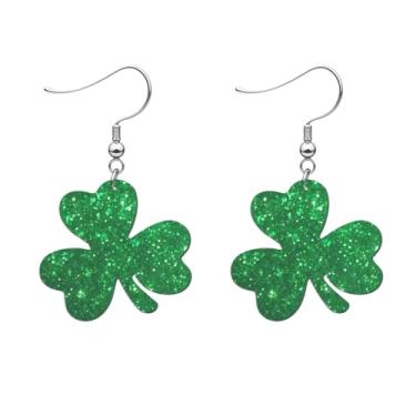 Imagem de LaBling Brincos femininos do Dia de São Patrício | Brincos pendentes de acrílico trevo irlandês | Brincos divertidos com chapéu de trevo - 003