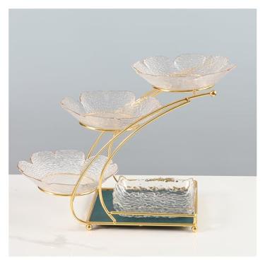 Imagem de Prato de frutas para decoração de pratos de frutas de 3 camadas para cozinha, tigela de frutas de vidro para balcão de cozinha, suporte destacável de cesta de armazenamento de frutas e legumes para