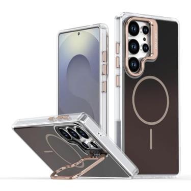 Imagem de Capa magnética fina com gradiente para Samsung Galaxy S26/S26 Plus/S26 Ultra, anti-amarelecimento com proteção de lente de metal e cobertura com suporte (Brown, 26)