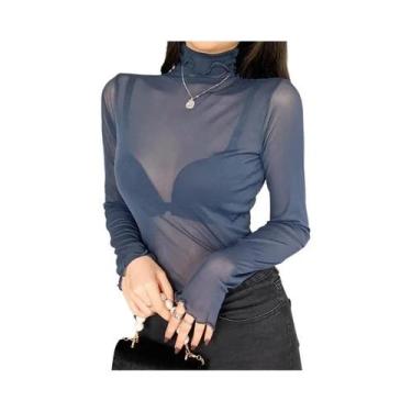 Imagem de Camiseta Feminina De Manga Longa Para O Verão, Elástica, Básica, Casua