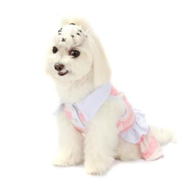 Imagem de Vestido Listras para Cachorro e Gato Pet - Bichinho Chic, Rosa, 5