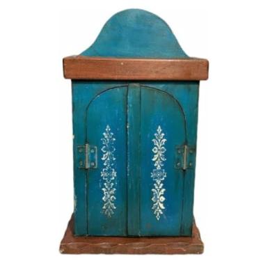 Imagem de Oratório Capela Madeira Patina com Portas para Santo até 28cm, Azul