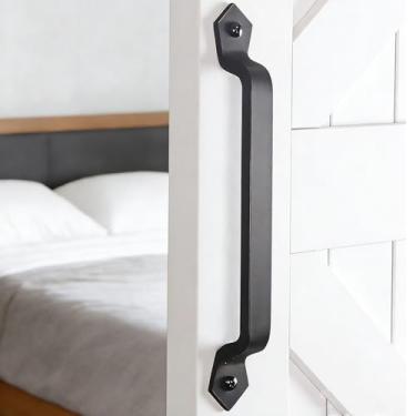 Imagem de TSMIMTS Maçaneta de porta de celeiro deslizante de ferro fundido de 28 cm, puxador longo vintage para uso externo, garagem, interior, (preto)