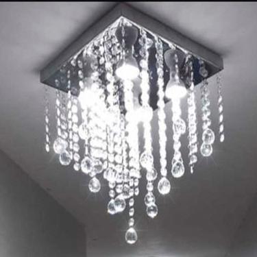 Imagem de Lustre Para Sala De Cristal Legítimo K9 Base Inox 30x30 Cm