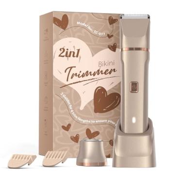 Imagem de Aparador de biquíni elétrico para mulheres - Aparador de pelos pubianos à prova d'água e barbeador facial, barbeador elétrico sem fio recarregável com lâminas de cerâmica, seguro para chuveiro IPX7