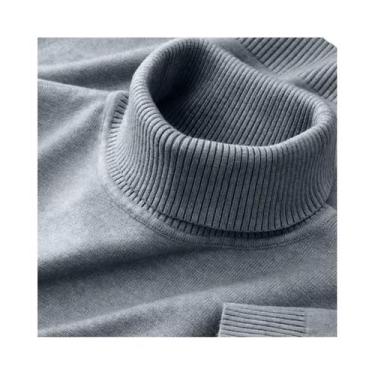 Imagem de Suéter Masculino De Gola Alta Em Cor Sólida, Tricotado, Respirável E Q